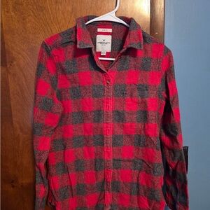 American Eagle Outfitters Red and Gray Checkered Utility Jacket
